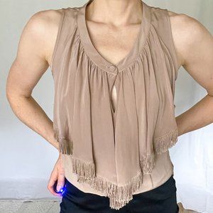 Central Park West Fringe Detail Silky Tank Blouse for Office or a Night Out